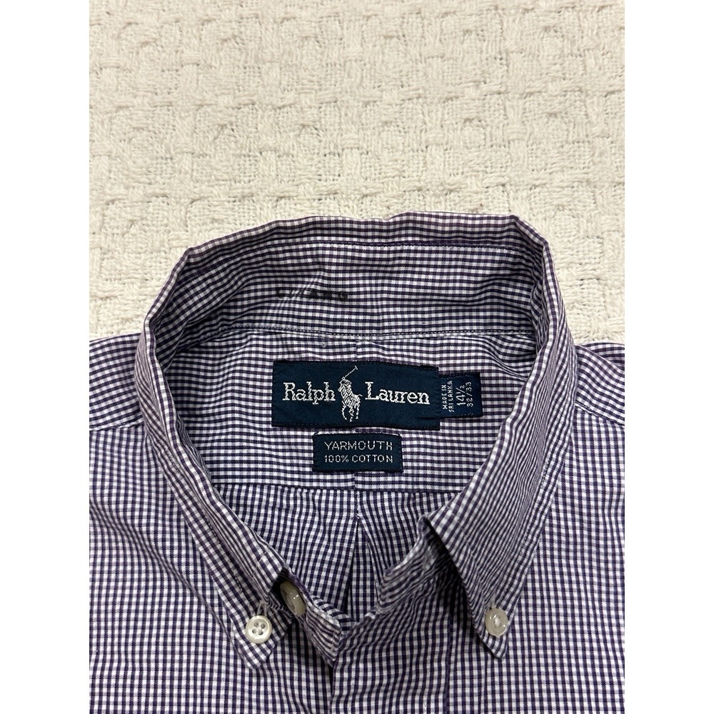 Ralph Lauren Yarmouth Shirt Men's 14.5 32/35 Purple Gingham Plaid Long Sleeve - Picture 3 of 9